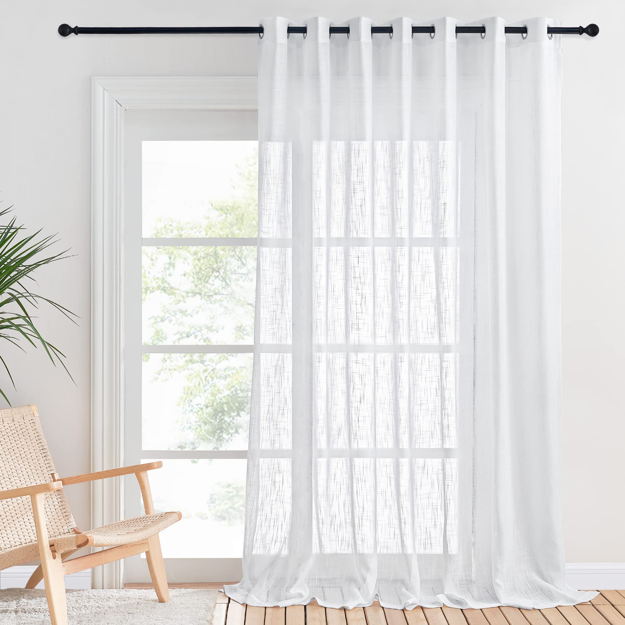 PONY DANCE Extra Long Voile Curtain 1 Panel - Net Curtain with Eyelet Top for Room Divider/Patio Door/Sliding Glass Door Partition Semi Sheer Panel Privacy Protected, 100 x 102 Inches, White