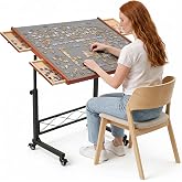 JoyBerri Jigsaw Puzzle Table with Drawers &ndash; Adjustable Height, All Ages | Portable puzzle station, for 1500 piece, 9 height levels, locking wheels, cover &amp; bonus puzzle included