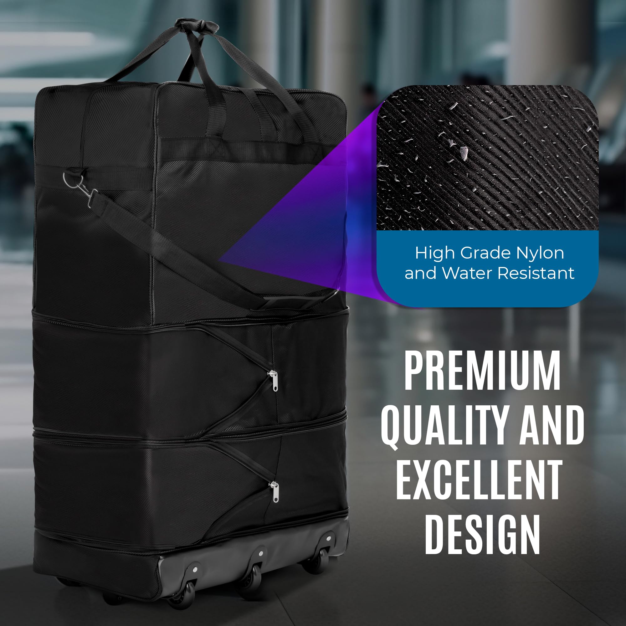 Gabbiano Collapsible 3 in 1 Expandable Luggage Rolling Duffle Bag With Enhanced Inline Wheels Rolling Luggage Large Suitcase for Men Women Foldable and Lightweight