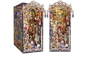 OZJAY DIY Book Nook Kit for Adults Teens, DIY Dollhouse Miniature Fairy House Bookshelf Insert Booknook Bookend Bookcase Model Build Gift Kit Decor Alley with Sensor Light(Fairy Tale Elves)