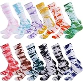Ramede 12 Pairs Casual Tie Dye Socks Cotton Colorful Crew High Cut Socks for Women Men Funny Athletic Christmas Winter Gifts