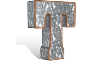 CraftyCrocodile 7" Galvanized Metal Letters for Wall Decor - 3D Letter T for Hanging & Free Standing - Decorative Rustic Alphabet Letters for The Living Room, Bedroom, Kitchen