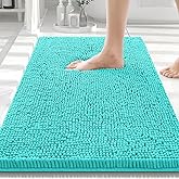Smiry Luxury Chenille Bathroom Rugs 30x20, Extra Soft and Absorbent Shaggy Bath Mat, Machine Washable, Non-Slip Plush Carpet Runner for Tub, Shower, and Floor, Home Decor Accessories, Turquoise
