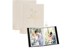 Lanpn Wedding Photo Album 5x7 2 Packs, Each Pack holds 50 Pictures, Slip in Pockets Mini Linen Top Loading Wedding Photo Albums for Portrait Only 5 x 7 Picture (Flower, Beige)