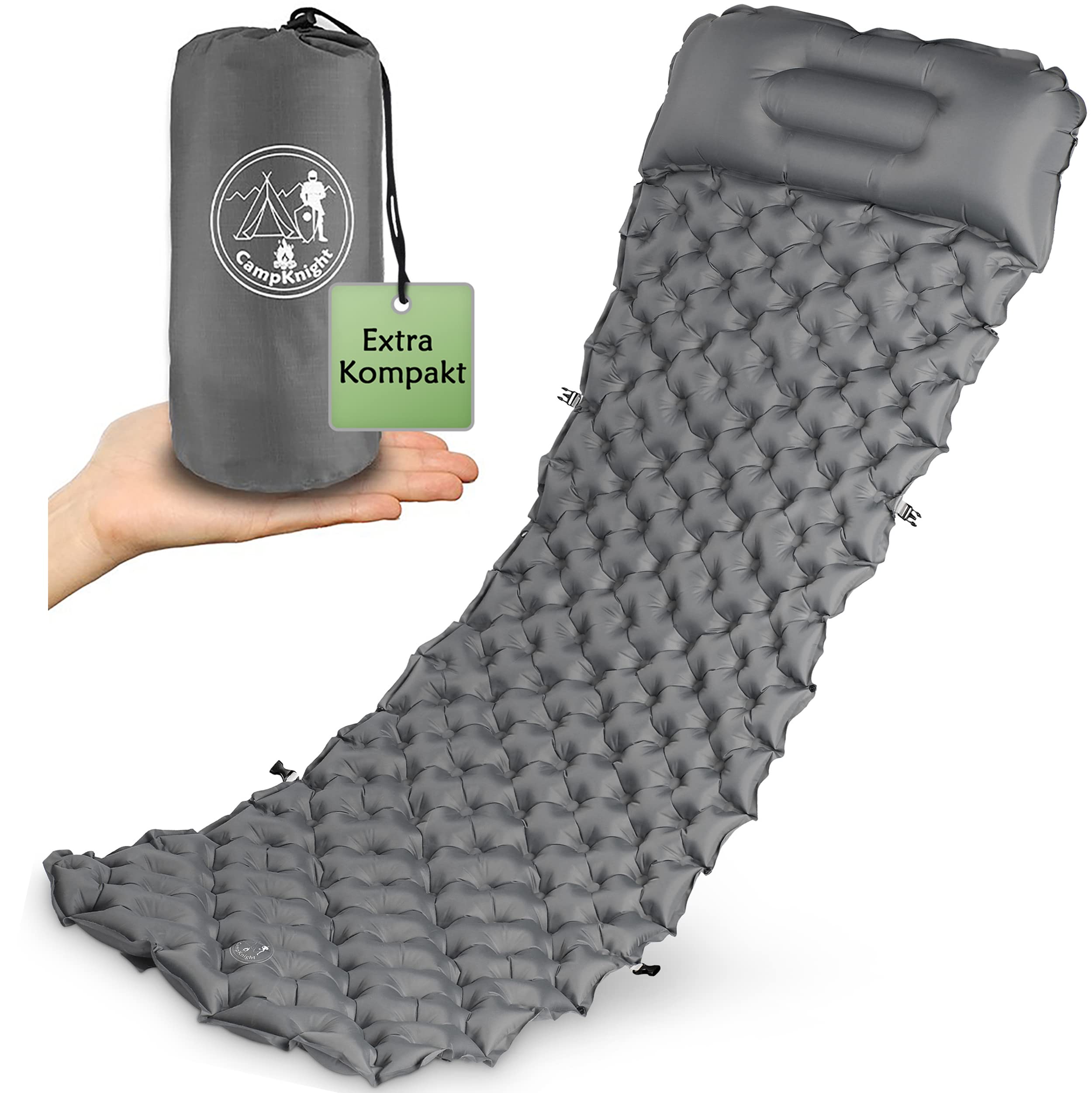 CampKnight® Sleeping Mat and Seat Roll 2-in-1 - Comfortable Sleeping and Sitting - Ultralight and Small Pack Size - Adjustable Camping Cushion - Inflatable Sleeping Mat Outdoor 190 x 58 cm