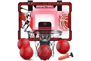 TALGIC Basketball Hoop Indoor, Over The Door Basketball Hoops with LED Lighting, Mini Hoop with Electronic Scoreboard, 4 Balls & Pump, Basketball Gifts for 5 6 7 8 9 10 11 12 Year Old Boys Girls