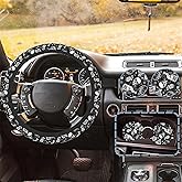 Horror Magic Crystals Human Skull Gothic Car Steering Wheel Cover for Women Men with 2 Pcs Car Coasters,Universal 15 Inch Steering Wheel Covers Anti-Slip and Practical Auto Accessories Fit Auto,Suvs