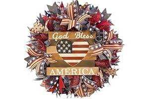 GIGAWOOD 4th of July Independence Day Wreath Decorations, 2024New Summer Patriotic Independence Day Wreath, Memorial Day Wreaths for Front Door, Festival Celebration Farmhouse Wreaths (B)