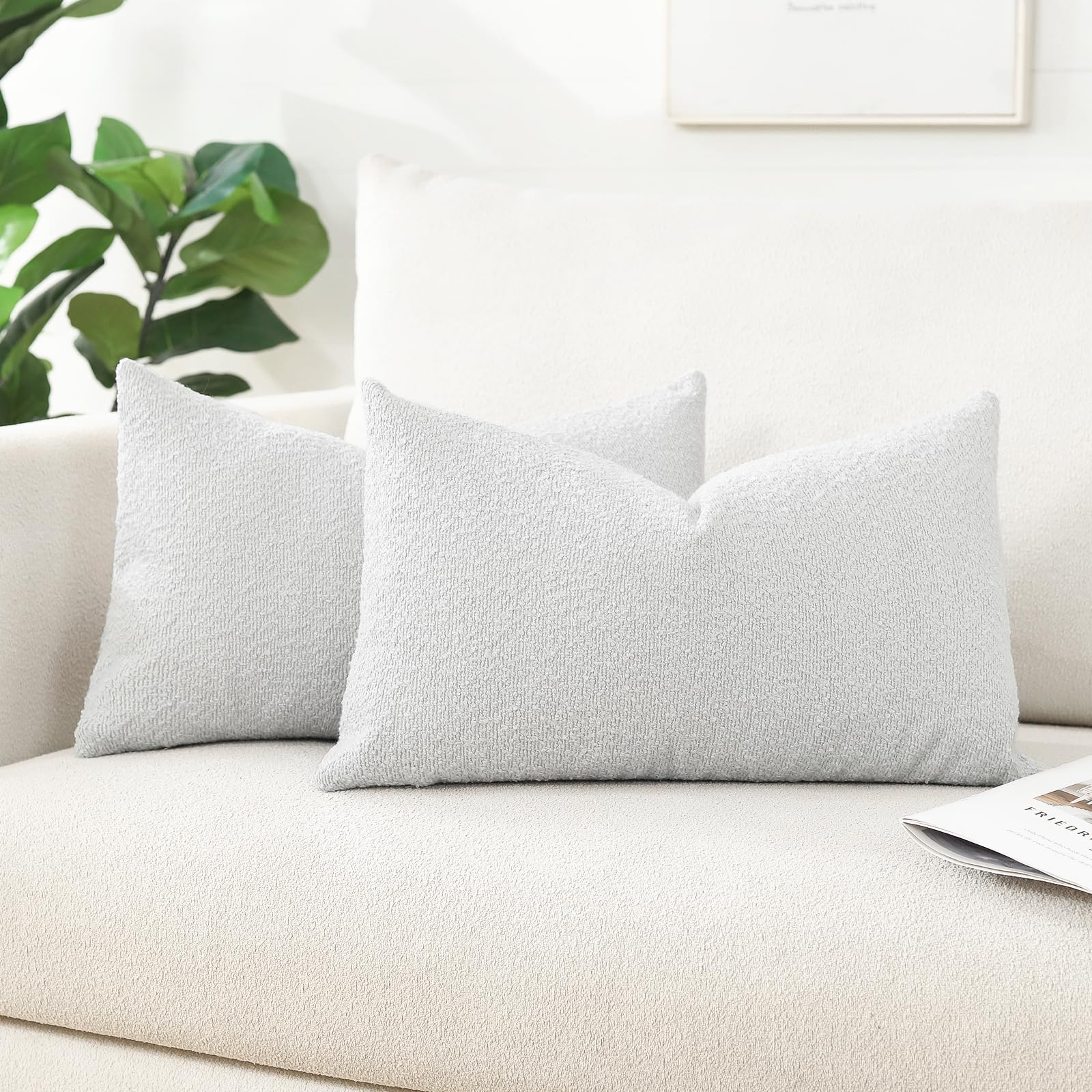 Artscope Pack of 2 Textured Boucle Cushion Covers Square Pillow Cases Cozy Soft Decorative Couch Pillow Covers for Chair Sofa Bedroom Living Room Home Decor 30x50cm, Light Grey