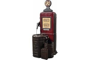 PEAKTOP Teamson Home Vintage Gas Station Statue 3 Tiered Floor Waterfall Fountain with Pump for Outdoor Patio Garden Backyard Decking, 42 Inch Height, Dark Red