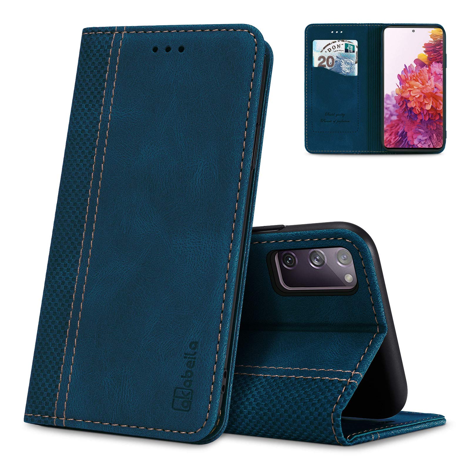 AKABEILA Case for Samsung Galaxy S20 FE 2022/S20 FE 2020/S20 Lite/S20 Fan Edition Premium Leather Flip Wallet Case with Magnetic Closure Kickstand Card Slots Folio Phone Case Cover Shockproof Blue