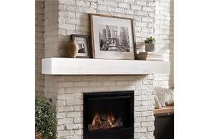 LXWZHK Fireplace Mantel Shelf, 72×8×5 Inch Wooden Floating Shelf for Over Fireplace, Handcrafted Wood Mantels, Wall-Mounted Mantel Shelves, Rustic Floating Mantels Shelves for Living Room, White
