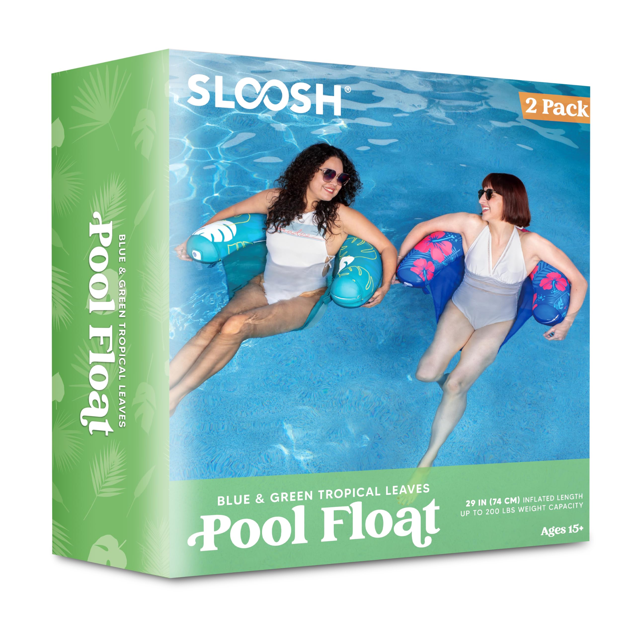 Sloosh Pool Floats Adult, 2 Pack Inflatable Noodle Chair with Sling Soft Fabric, Floating Pool Float Lounge for Summer Water Fun