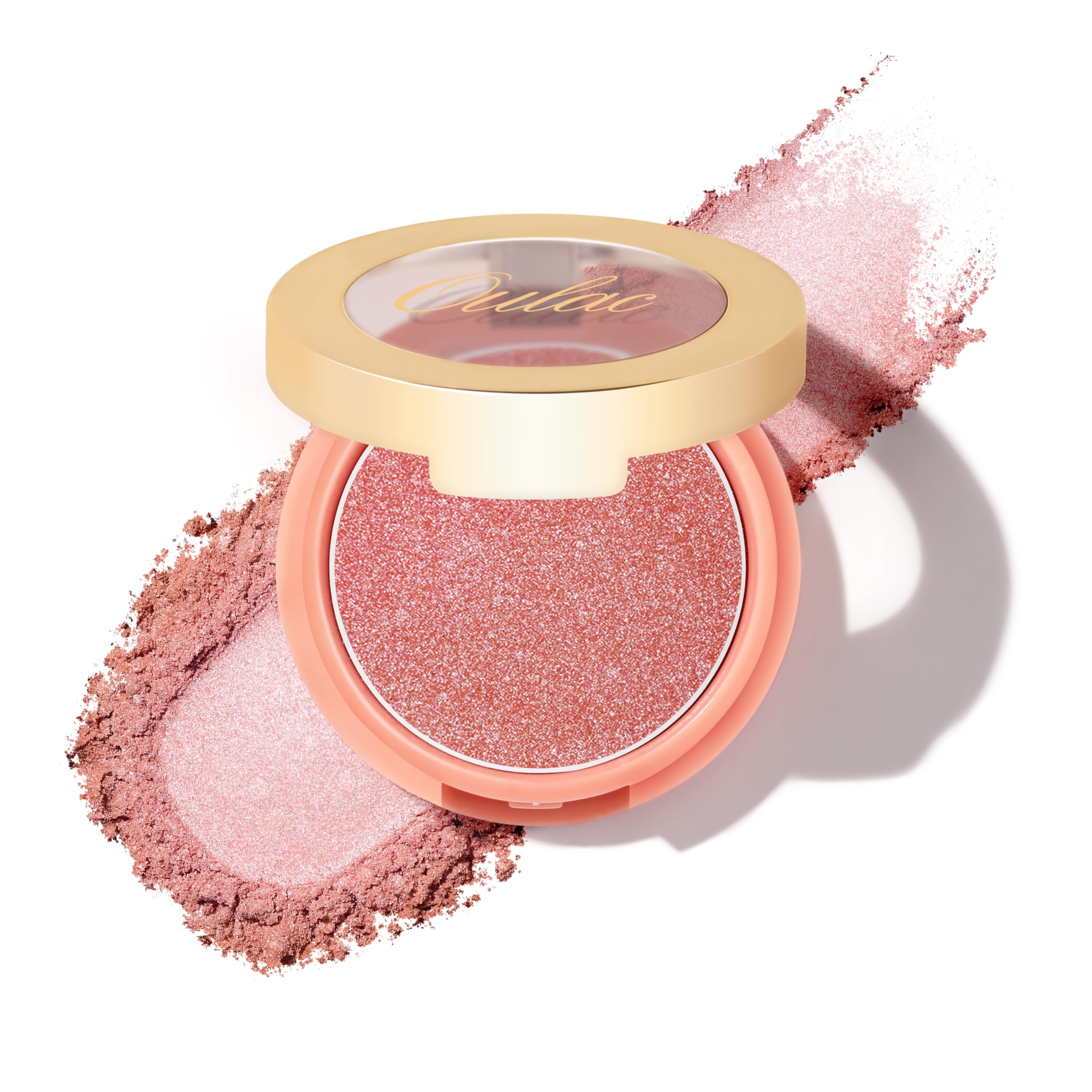 Oulac Blusher for Cheek Make up, Pink Shimmer Blushes Suitable for Light Tone Skin, Hydrating & Moisturizing Blush Glowy, Long-Lasting Fade & Sweat Resistant, Vegan & Cruelty Free, F06 Pinky Ice
