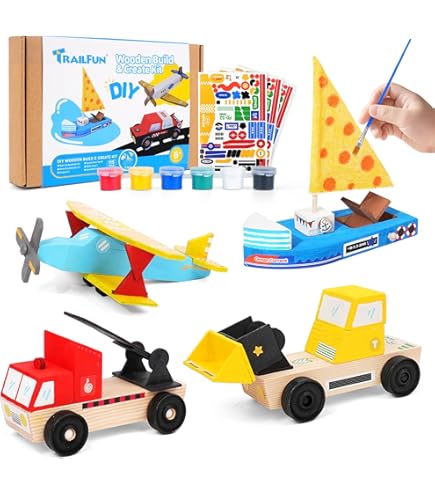 Amersumer 10 Pcs DIY Toy Wood Boat Craft Kits, Mini