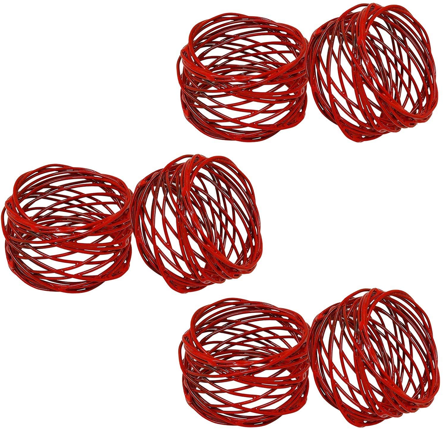 ITOS365 Handmade Red Round Mesh Napkin Rings Holder for Dinning Table Parties Everyday, Set of 6