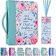 Faithful Hers Bible Covers Case for Women Leather Large Study Bible Carrying Cases Holder 11"x8.2"x2.2" Floral Bible Carrier Tote Bags with Handles Pockets Christian Bible Accessories Gifts