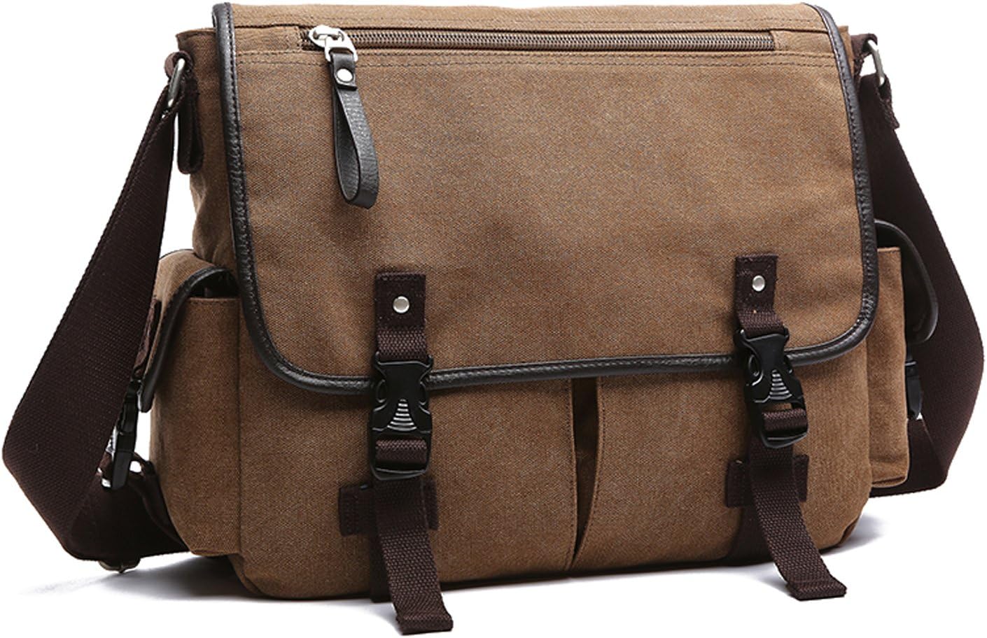 BOVIP Kuriertasche Für Herren – 39,6 Cm, Gewachstes Segeltuch, Wasserabweisend, Für Laptop Bis 15,6 Zoll