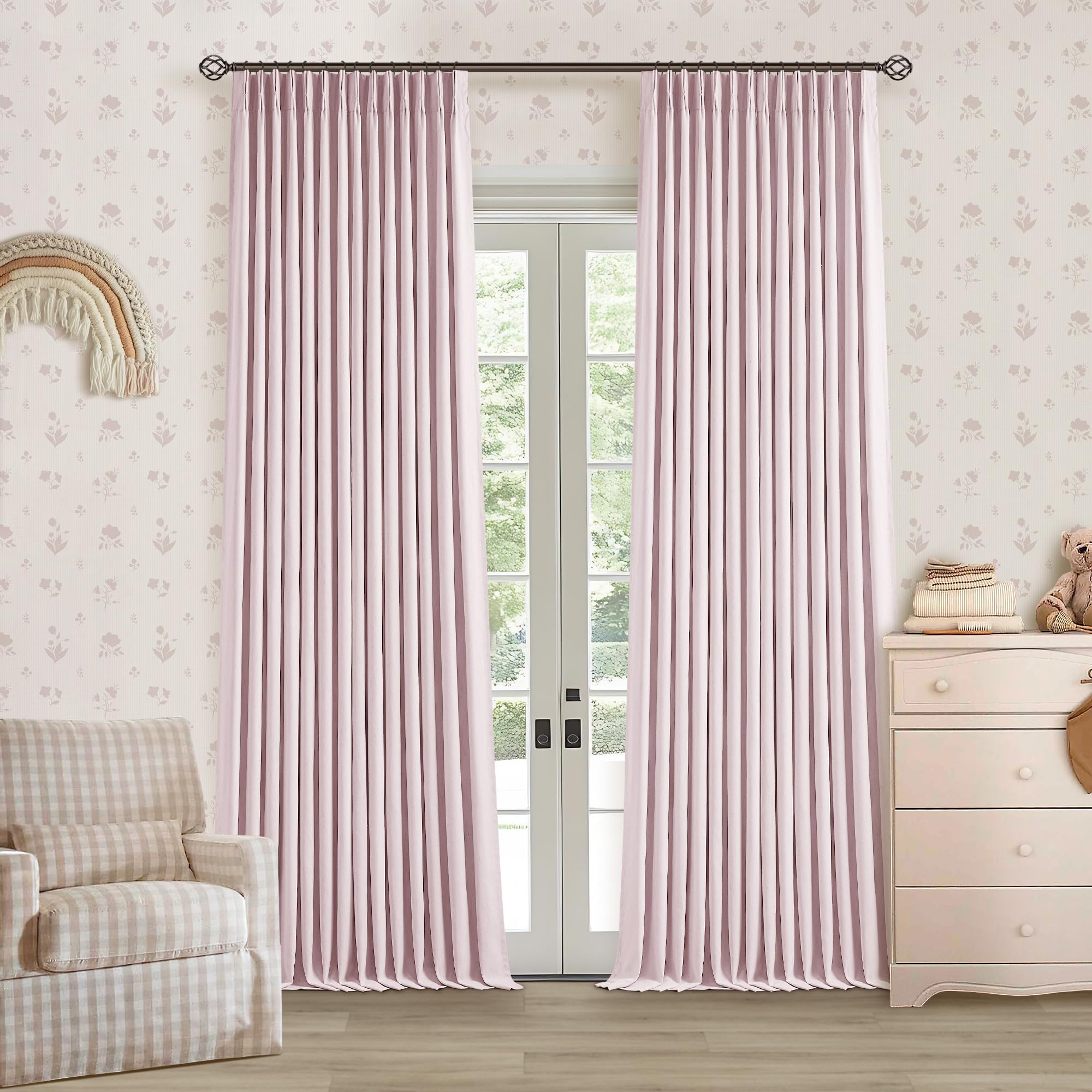 Photo 1 of Light Pink Blackout Nursery Curtains 120 Inches Long 2 Panels Girls Bedroom Pinch Pleated Black Out Dusty Pink Curtains 120 Inch Length 2 Panels Room Darkening Thermal Insulated Baby Dusty Pink