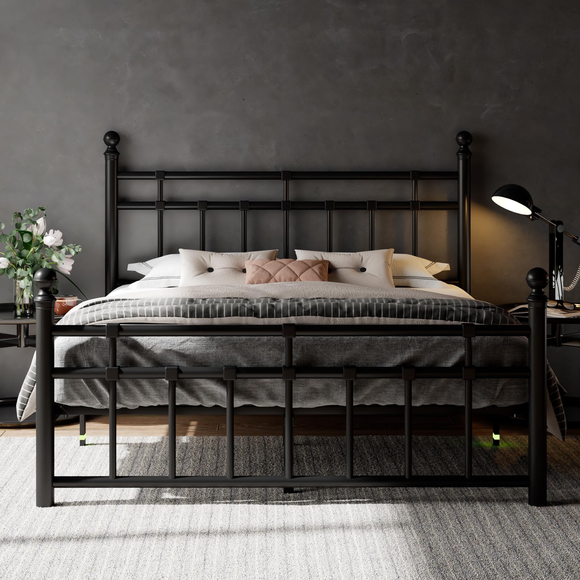 Photo 1 of ***IT IS UNKNOWN IF IT HAS MISSING PARTS***Feonase Queen Metal Platform Bed Frame with Victorian Classic Iron-Art Headboard & Footboard, Steel Slats Support, 12" Under Bed Storage, No Box Spring Needed, Noise-Free, Black