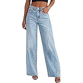 JOKELAMB Womens Wide Leg Jeans Mid High Waisted Baggy Straight Leg Stretchy Denim Pants Seamed Long Trousers