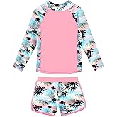 BAOHULU Girls Rash Guard Swimsuit 2 Pieces Long Sleeve Bathing Suit UPF 50+ Quick Dry Beach Swimwear Size 3-14 Years