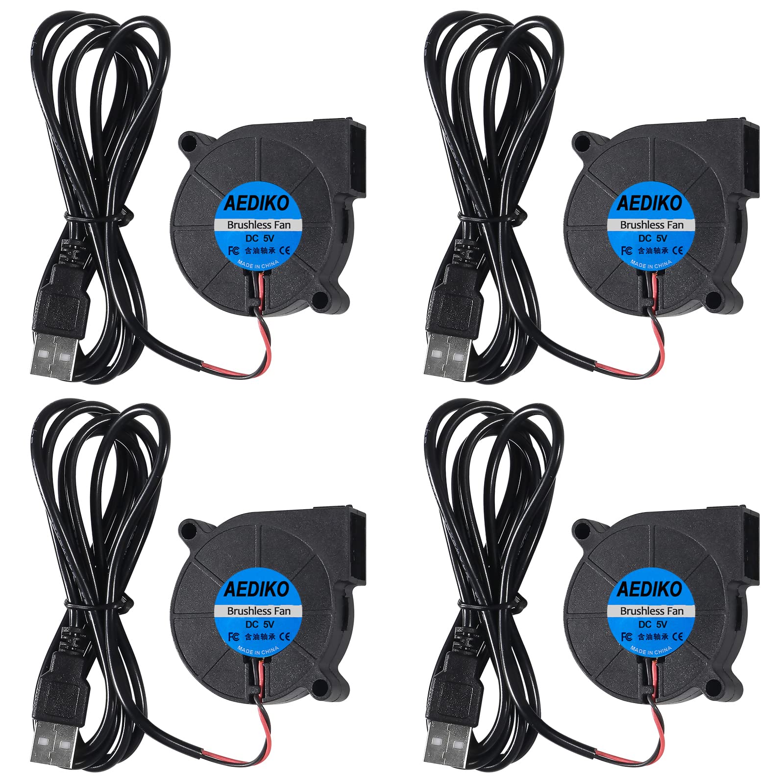 AEDIKO 4pcs 50mm Blower Fan 50 x15mm USB Blower Cooling Fan 5V 5015 Centrifugal Fan Turbo Case Fan Cooler for Exhaust Ventilation Fan Replacement