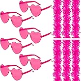 Yunsailing 12 Pcs Feather Boas for Party Bulk Photo Booth Props, Pink 6 ft Boas and Heart Shaped Sunglasses Trendy Glasses for Women Girls Costume Wedding Bachelor Party Favors Dancing Crafts Decor