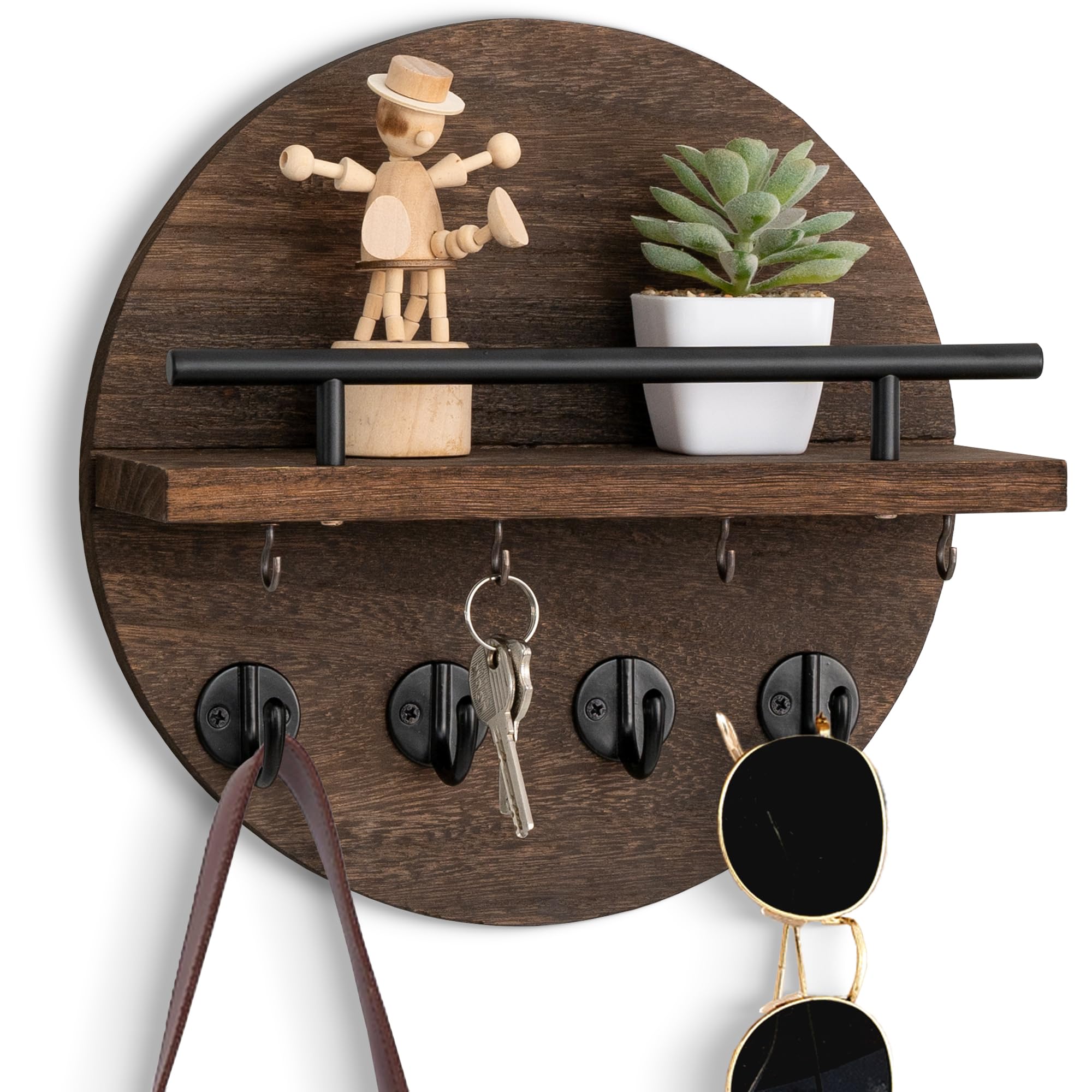 Photo 1 of dreampossible Key Holder Wall Mount - 10.2 Inch Decorative Key Rack and Mail Organizer with 8 Key Hooks - Wooden Key Hanger with Shelf for Wall and Home Decor