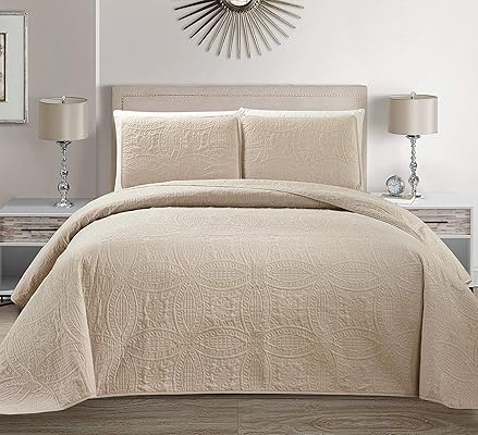 MK Home 2-Piece Twin/Twin Extra Long Solid Beige Bedspread Set