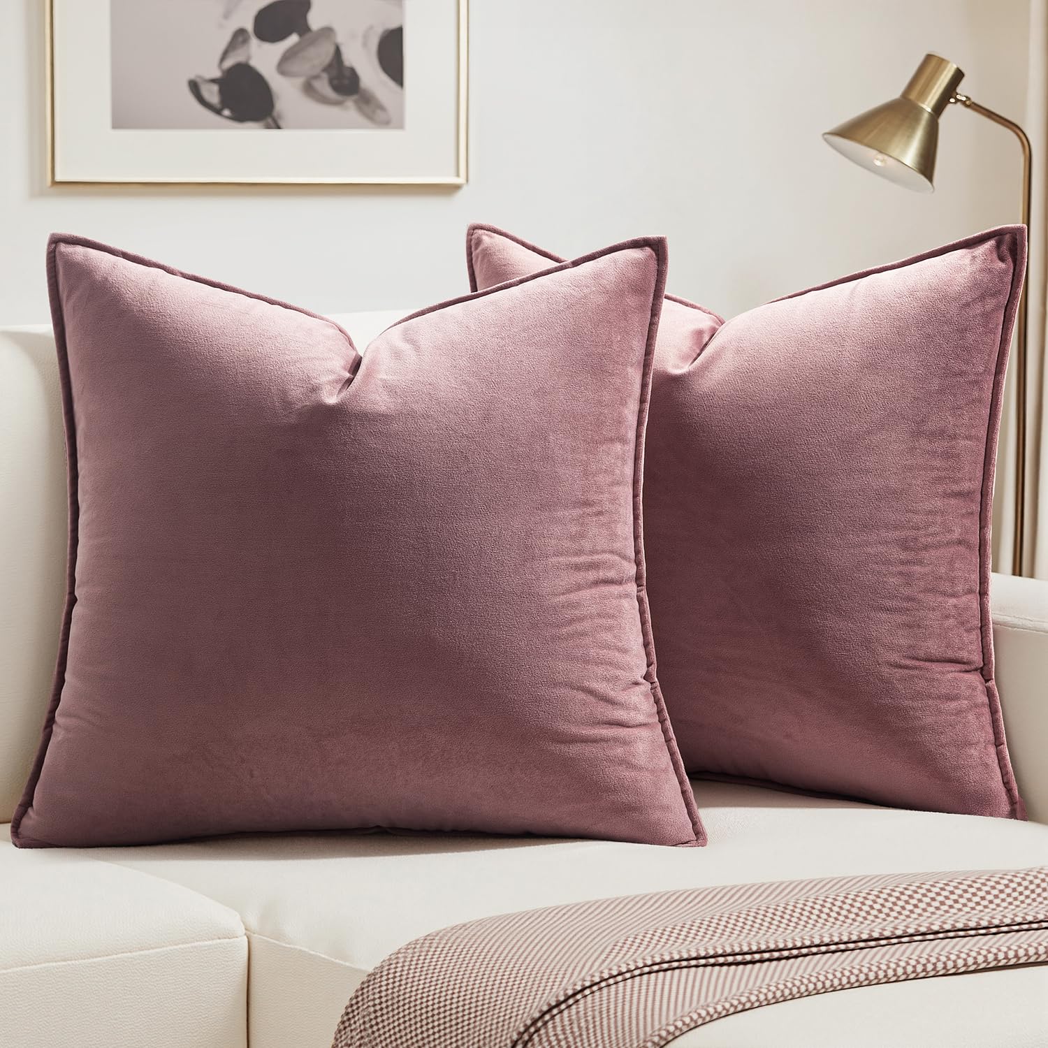 MIULEE Velvet Cushion Covers 40cm x 40cm Jam Decorative Square Throw Pillow Covers Flanges Pillowcases Soft for Livingroom Sofa Bedroom with Invisible Zipper 16 x 16 Inch Pack of 2