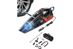 AstroAI 4-in-1 Car Vacuum Cleaner and Tire Inflator Portable with Accessories Air Compressor Digital Dual Values Display, 150 PSI Car Tires Air Pump with LED Light, 12V DC, 16.4FT Cord for Auto