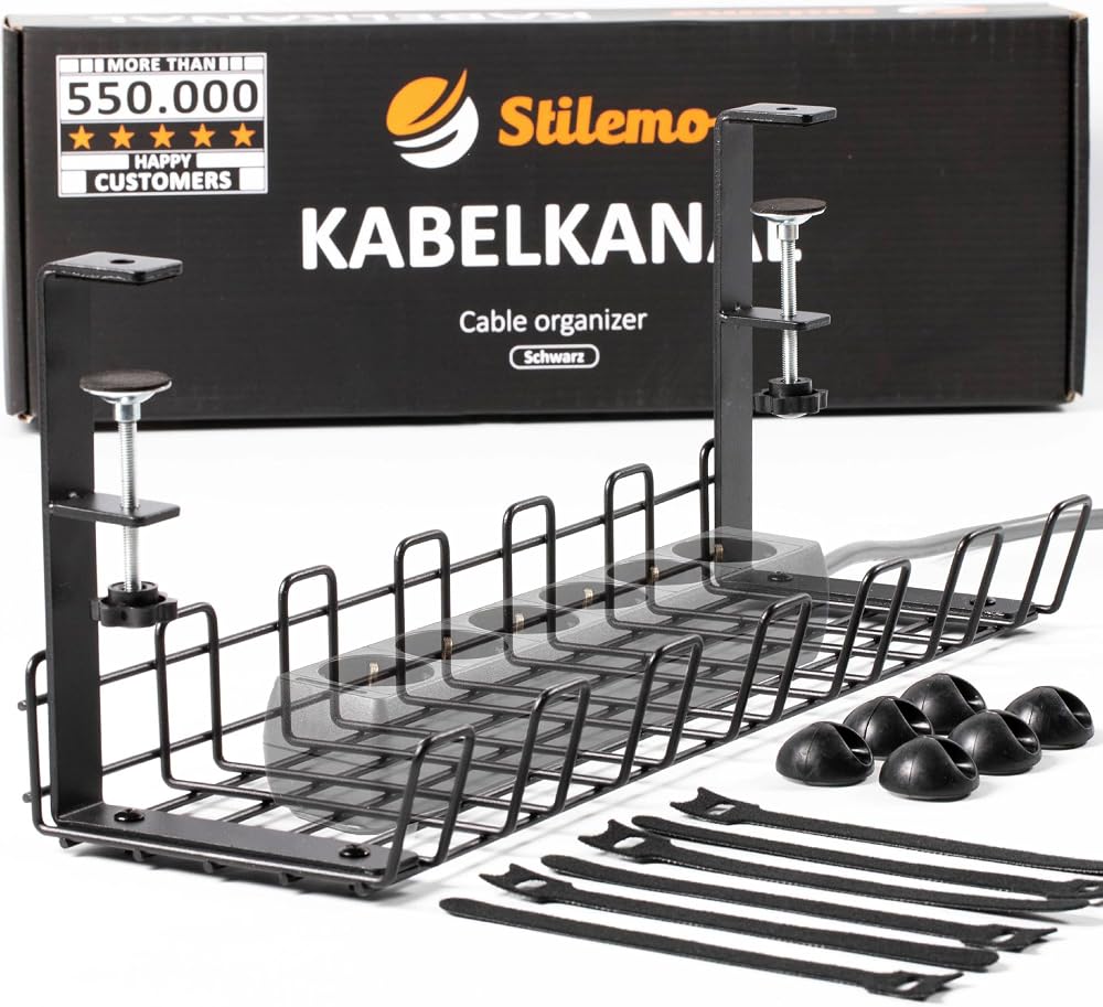 Stilemo Desk Cable Management Tray Under Desk No Drill Carbon Steel 4.5KG Black