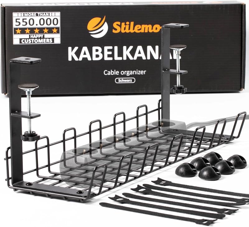 Stilemo Desk Cable Management Tray Under Desk No Drill Carbon Steel 4.5KG Black