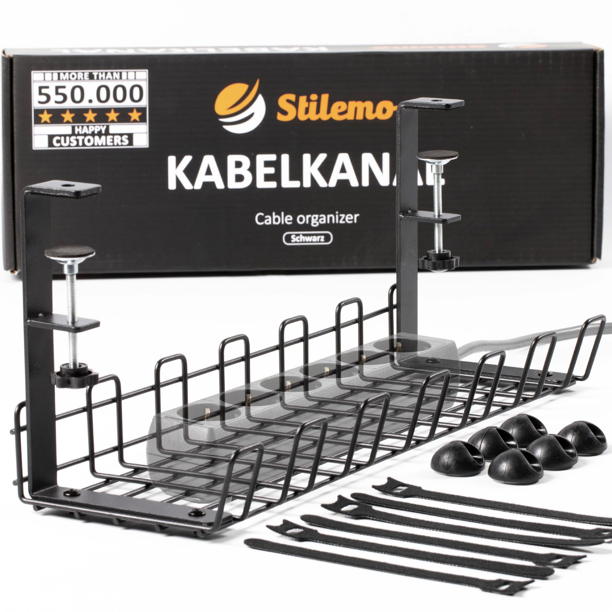 Stilemo Desk Cable Management Tray without drilling, Ultra Sturdy Under Desk Storage for Keeping Cables Tidy, Carbon Steel Holds Up to 4.5 KG, Under Dsk Cabl Tray 39x13x16cm - Black