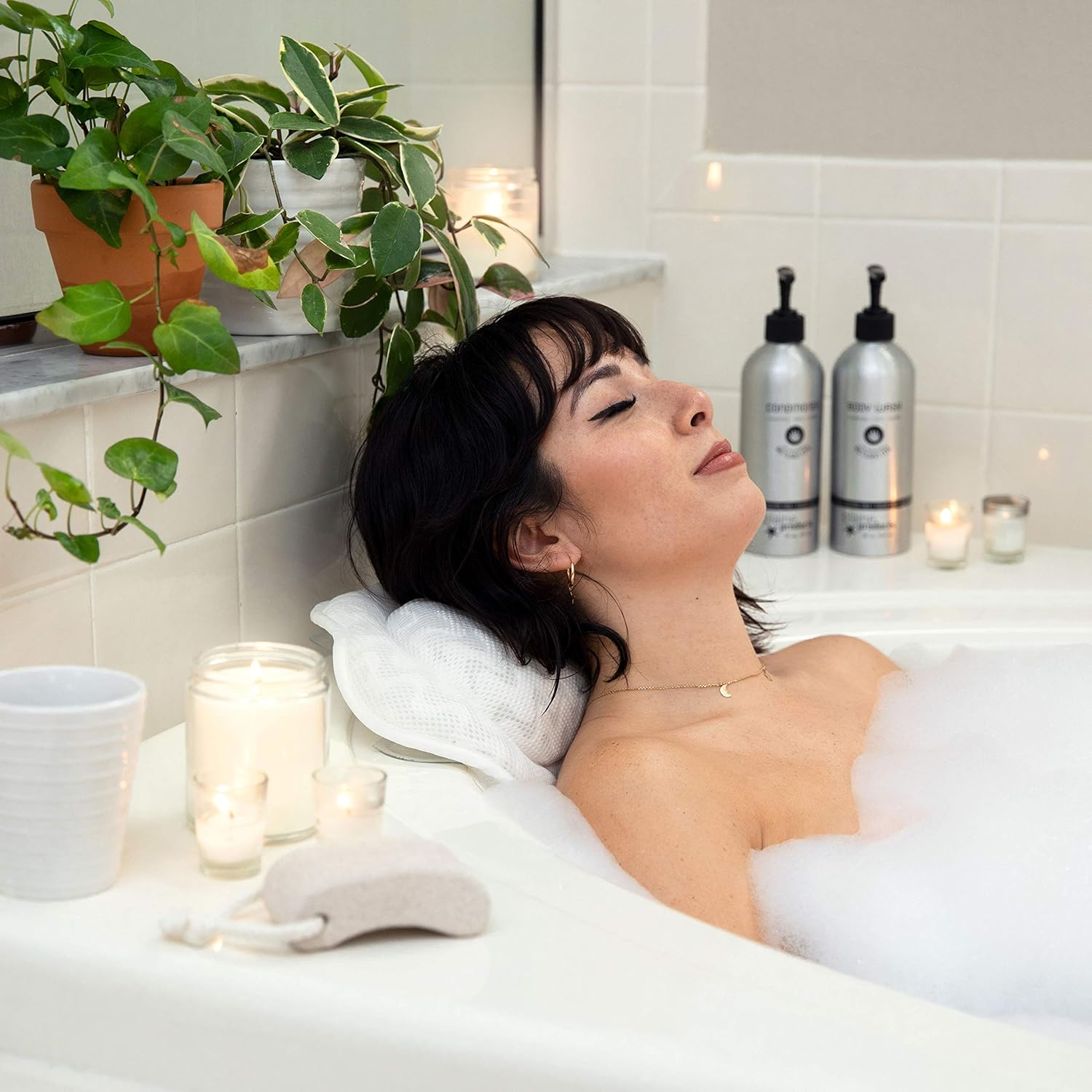 Sierra Concepts Bath Pillow Spa Bathtub Ergonomic for Tub, Neck, Head, Shoulder Pillows Support Cushion Headrest - Luxury Soft 3D Mesh + Six Strong Grip Suction Cups Soaking Large 18" x 18", Paradise : Beauty