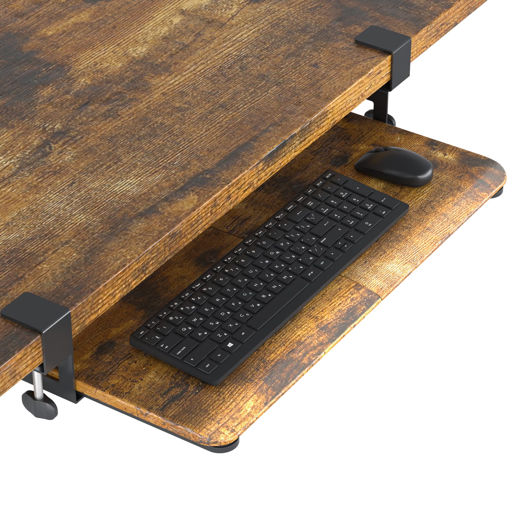 Photo 1 of BONTEC Under Desk Keyboard Tray, 30" Slide-Out Keyboard & Mouse Drawer with C-Clamp, 25.6"x11.8" Ergonomic Pull Out Computer Shelf for Desks up to 1.57" Thick, Rustic Brown