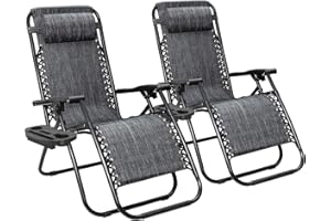 Flamaker Patio Zero Gravity Chair Outdoor Folding Lounge Chair Recliners Adjustable Lawn Lounge Chair with Pillow for Poolside, Yard and Camping (Grey)