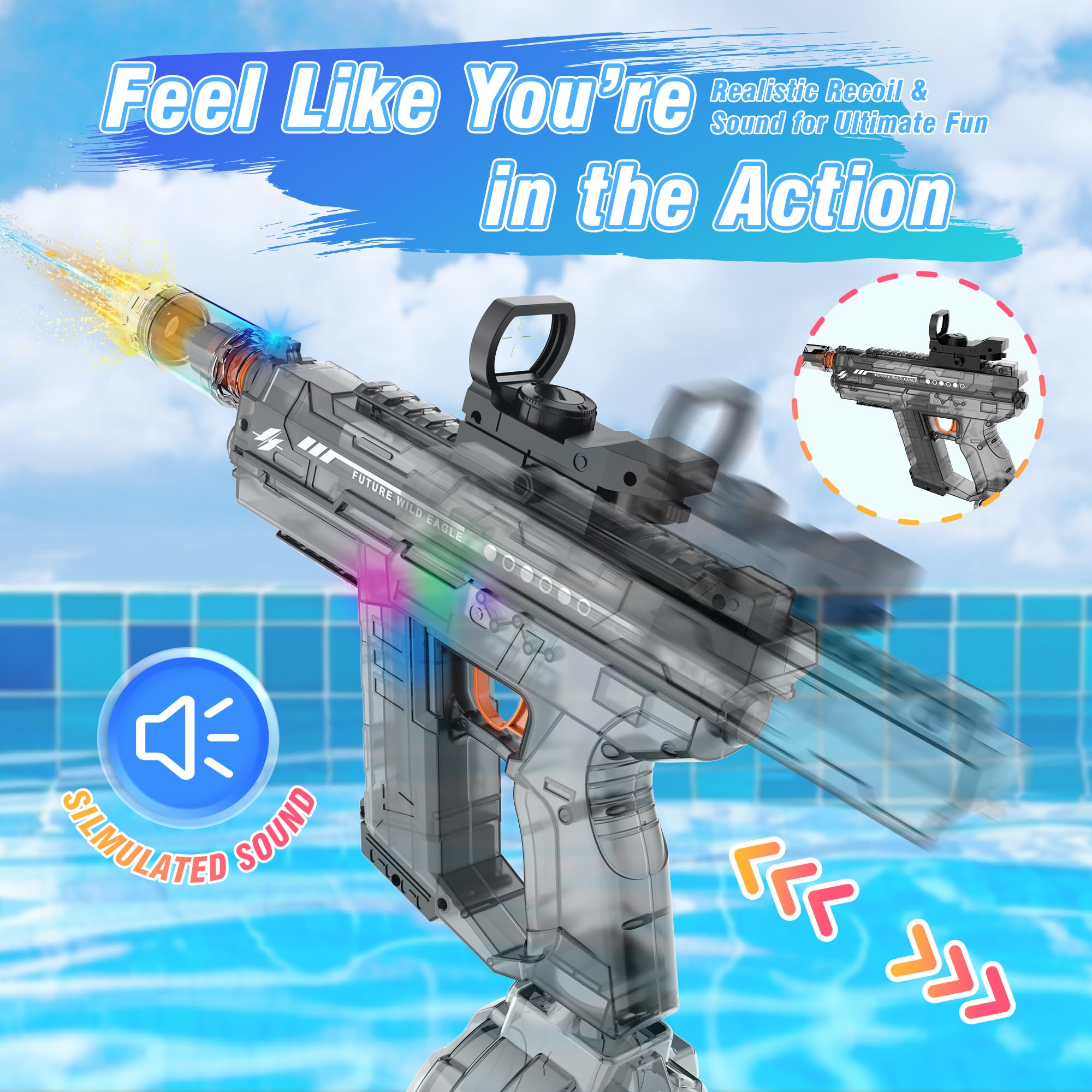 Electric Water Guns for Adults & Kids,Realistic Automatic Water Gun with 26-32 FT Long Range,800ml Large Water Tank,Splash-Resistant Design,Summer Outdoor Pool Beach Toy for Backyard Games(Black)