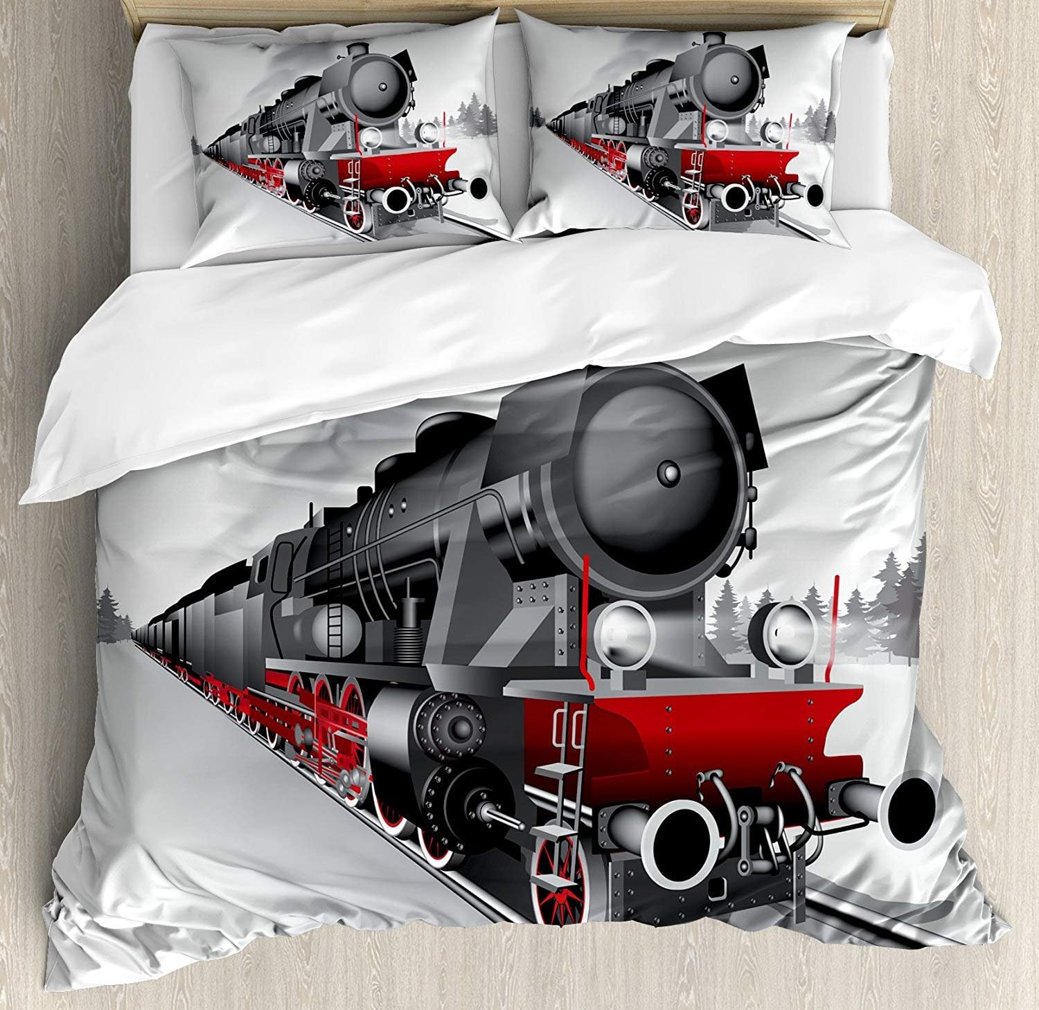 Steam Engine Microfiber Bedding Duvet Cover Set Twin, Red