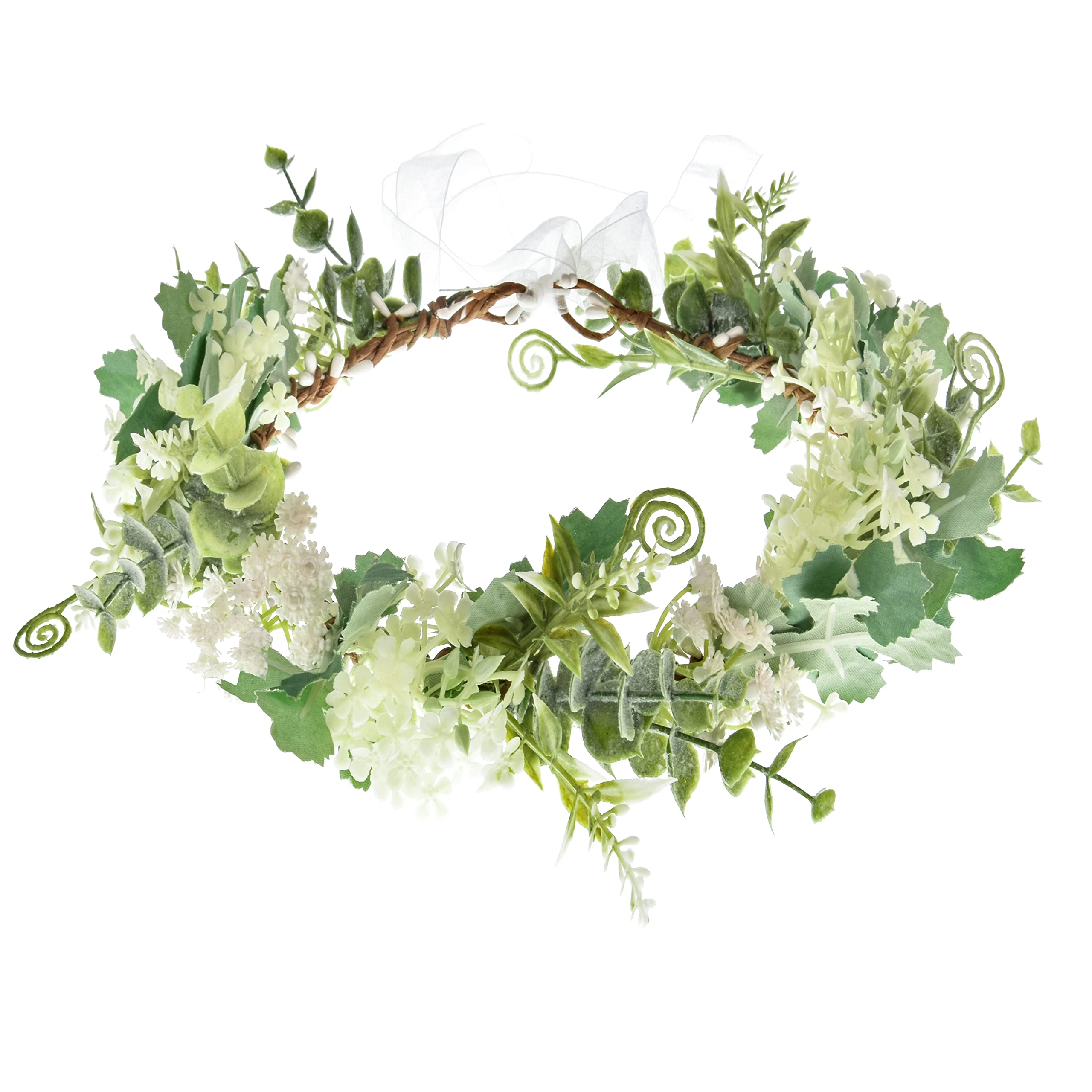 Photo 1 of Yili Maizi Artificial Baby Breath Green Headpiece Bridal Flower Crown Eucalyptus Halo Wedding Leaf Floral Crown Headband Photo Prop