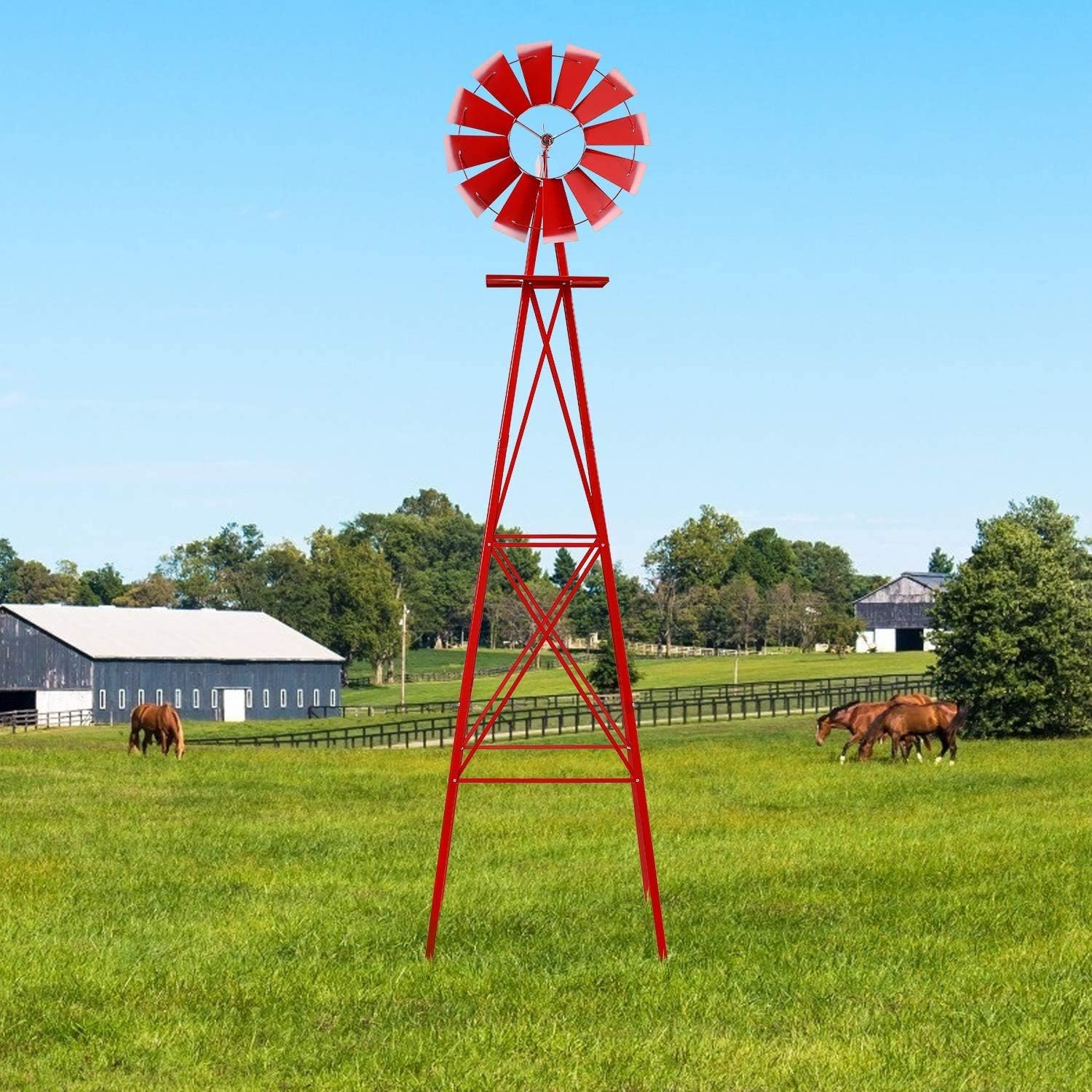 8Ft Tall Windmill Ornamental Wind Wheel RED Garden Weather Vane eBay