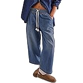 Tomosc Wide Leg Jeans for Women Trendy Elastic High Waist Boyfriend Denim Pants Ankle Baggy Jeans with Pockets