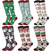 Croknit 6 Pairs Christmas Compression Socks for Women Men Knee High Compression Socks 20-30 Mmhg Circulation Support Socks