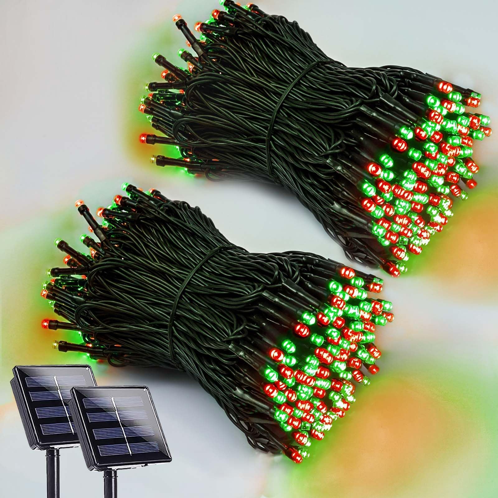 Photo 1 of 2 Pack 200 LED Solar Christmas Lights Outdoor Waterproof, Solar String Lights for Outside, Solar Outdoor String Light with 8 Lighting Modes for Xmas Tree Wedding Party Yard Decorations (Red and Green)