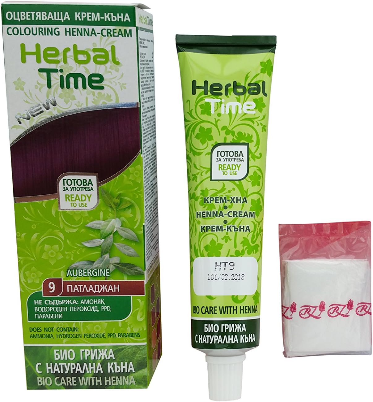 Herbal Time Economy Pack of 2 x Dyes of Henna in Cream, Aubergine 9 with Nettle extract