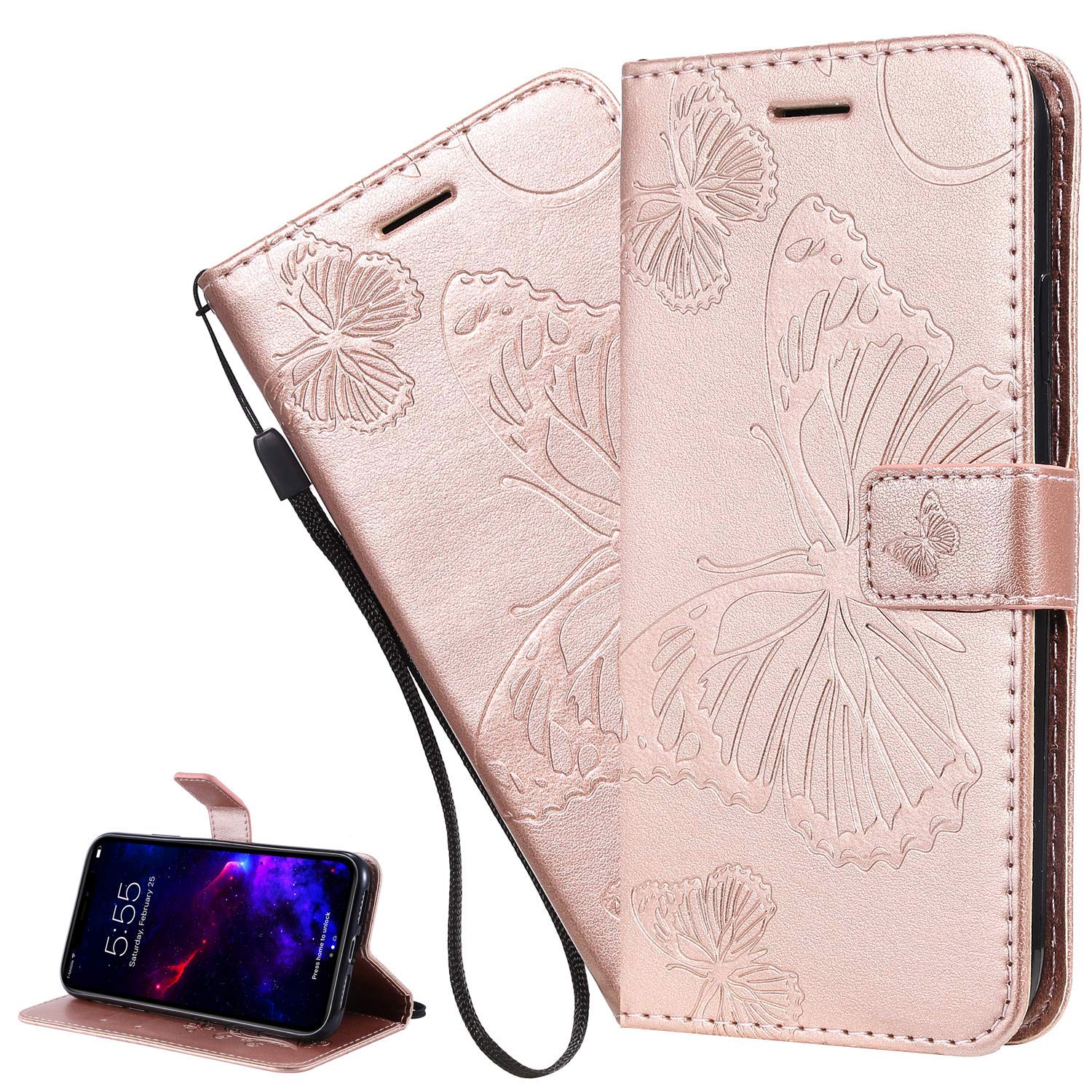 LEMAXELERS For Samsung Galaxy Note 10 Lite Case,Galaxy Note 10 Lite Cover Butterfly Embossed PU Leather Flip Wallet Case Magnetic Stand Card Slot Folio Case for Galaxy Note 10 Lite,KT Butterfly Rose