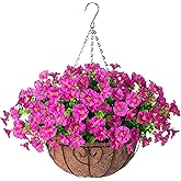 Ivydale Artificial Silk Hanging Plants Flowers Basket for Outdoor Outside Summer Decoration, Fake Faux UV Sun Resistant Look Real Morning Glory Fuchsia for Porch Patio Balcony Home