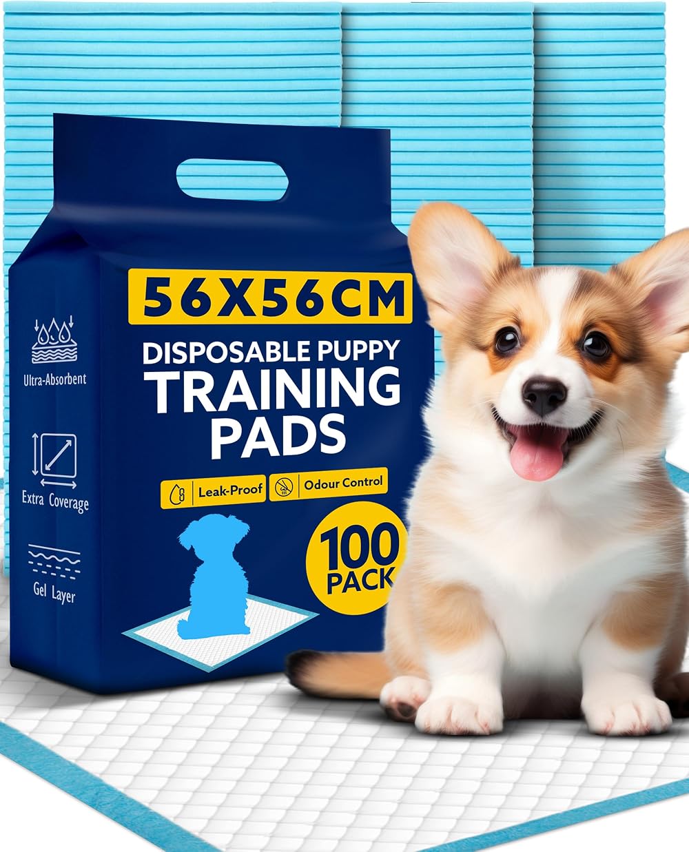 SA Products Puppy Pads 100 Pack 56x56 cm Blue Ultra Absorbent Leak-Proof