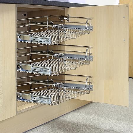 Kukoo 3 X Kitchen Pull Out Soft Close Baskets 430mm Wide Cabinet
